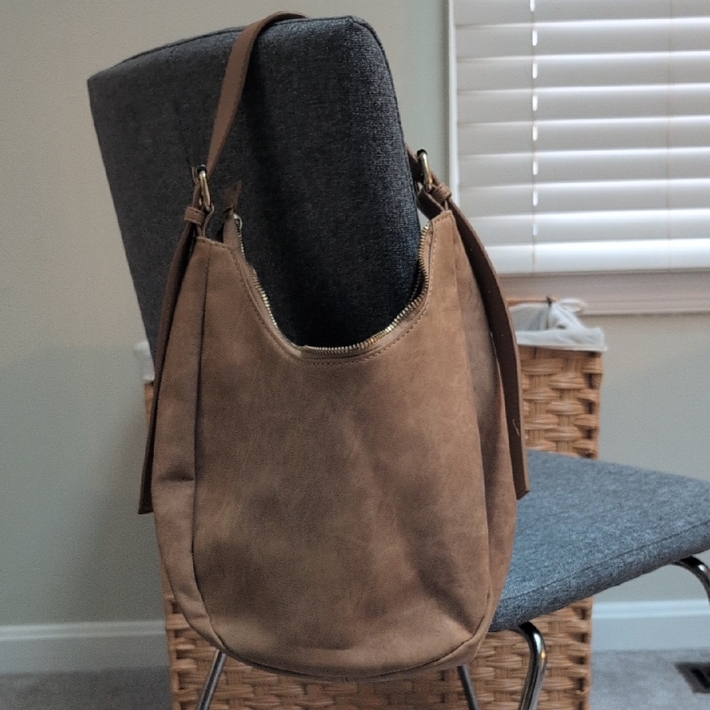 Suede Hobo Shoulder Bag in Taupe - Classic Everyday Style